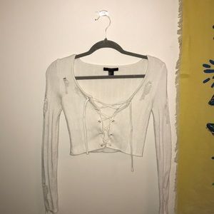 Long Sleeve Distressed Sweater Crop Top